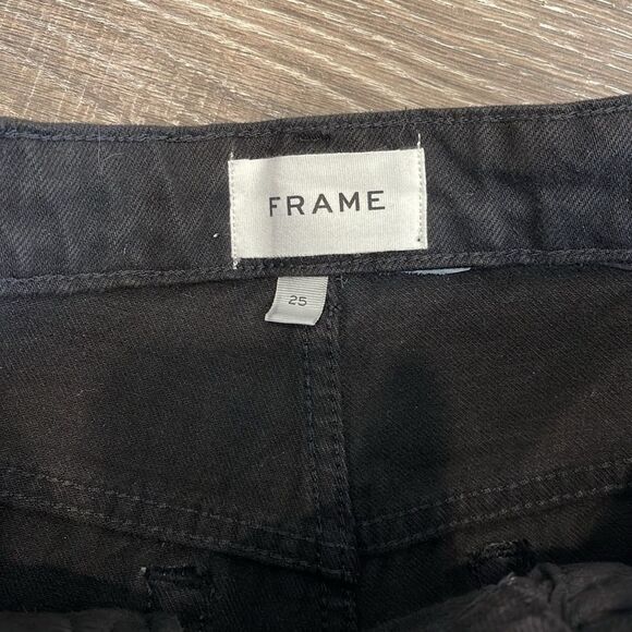FRAME DENIM Le High & Tight Waist Cutout Straight Leg Jeans in Black Size 25 - Picture 7 of 15
